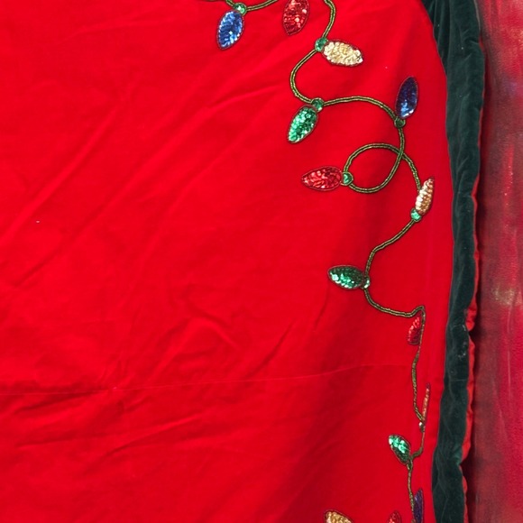 Vintage Christmas Tree Skirt Red Velvet Sequin Lights Tree Ornament Star 56 " - Picture 8 of 13